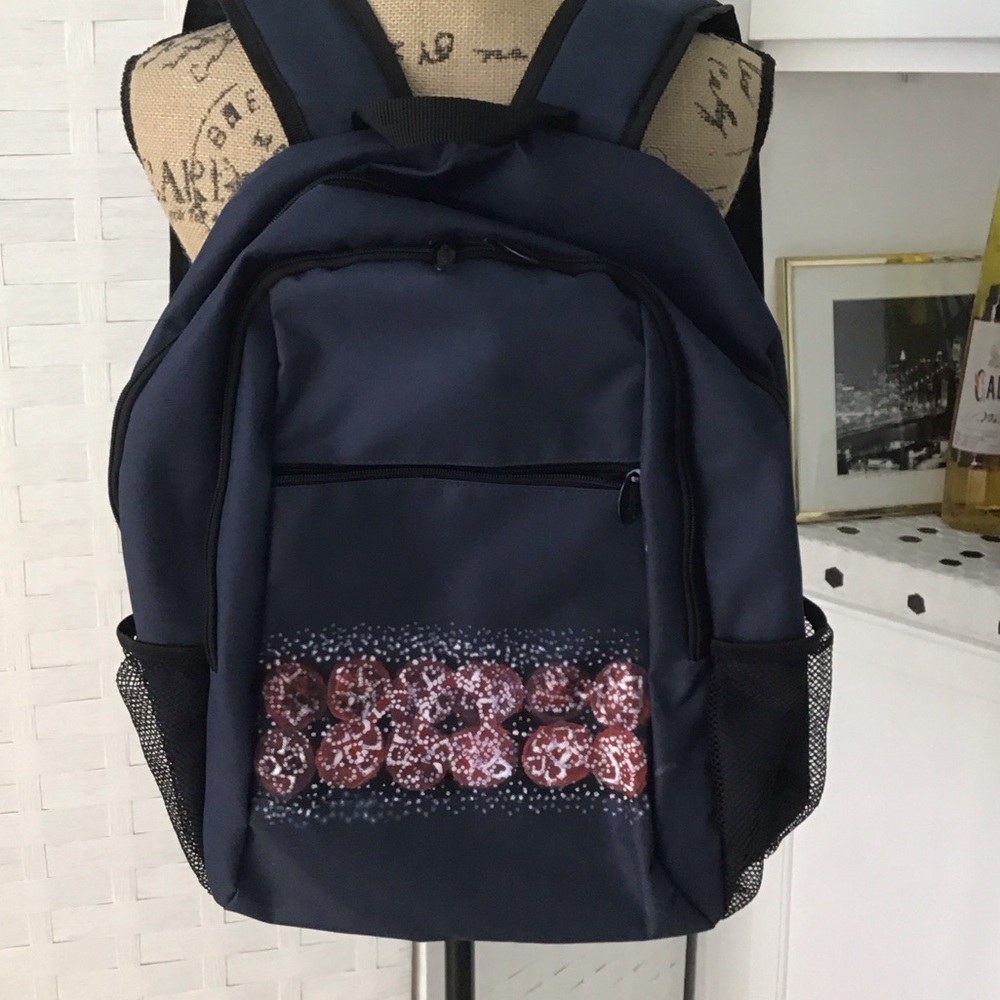 Stylish Navy Backpack with Red Accents Hand painted.